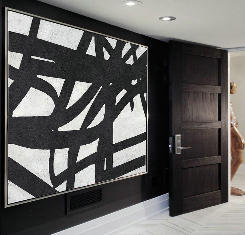 Original Artwork Extra Large Abstract Painting,Black And White Minimalist Painting On Canvas - Hand Painted Acrylic Painting